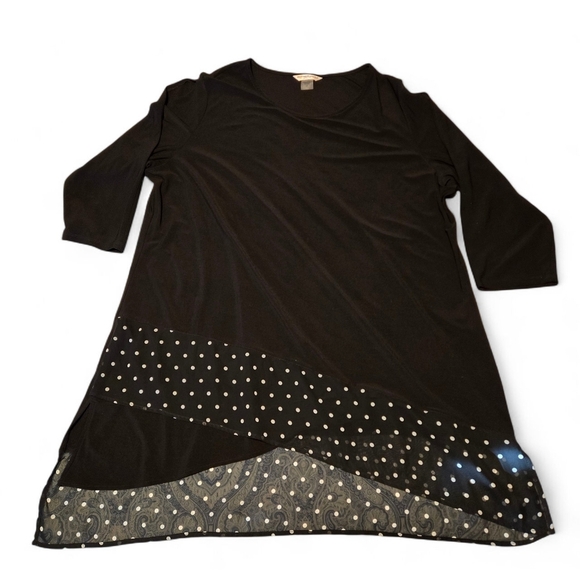 Allison Daley Black Top 2X Tunic Length 3/4 Cold Shoulder Sleeve White Polka Dot - Picture 5 of 14